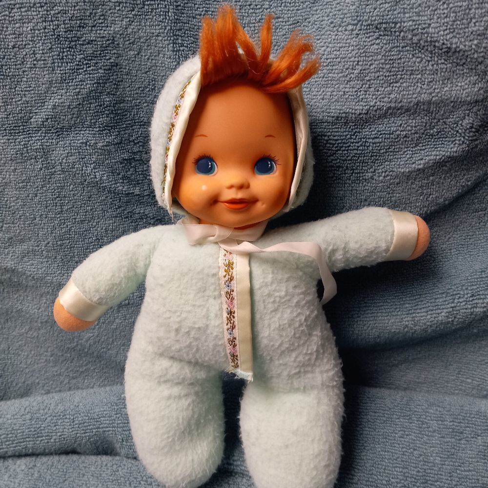 Vintage 1983 Mattel 12" Pink SNUGGLE BABY Soft Cloth Blanket Doll w/ Vinyl Head